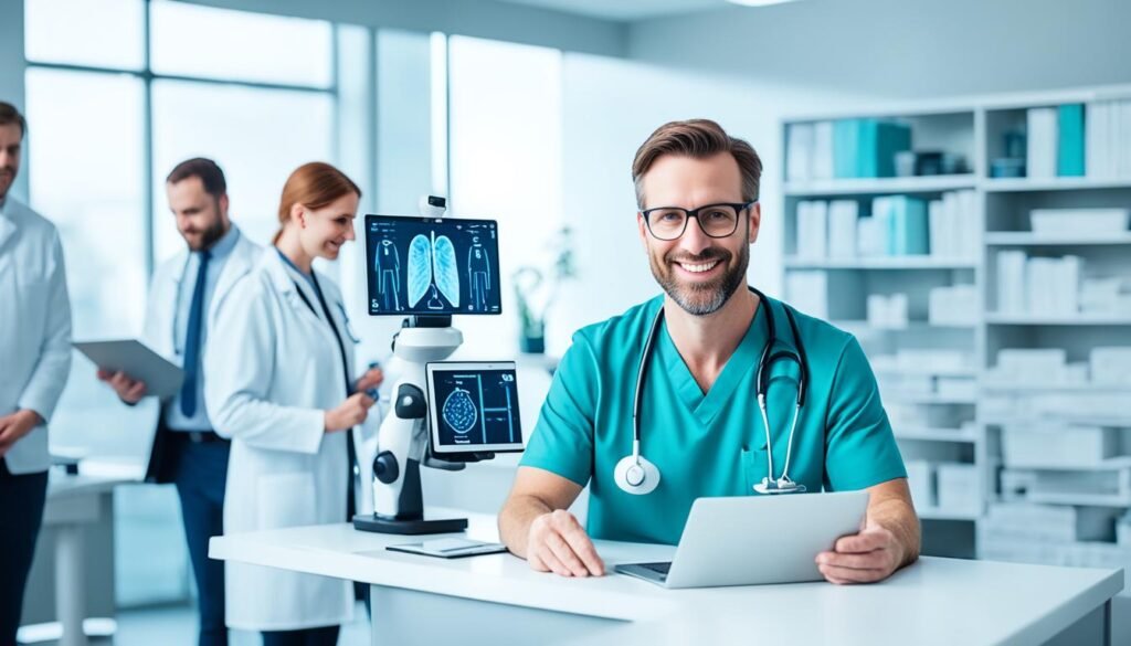 Show an AI purpose that's centered around enhancing healthcare and improving medical diagnosis. Show an AI purpose that's centered around enhancing healthcare and improving medical diagnosis.