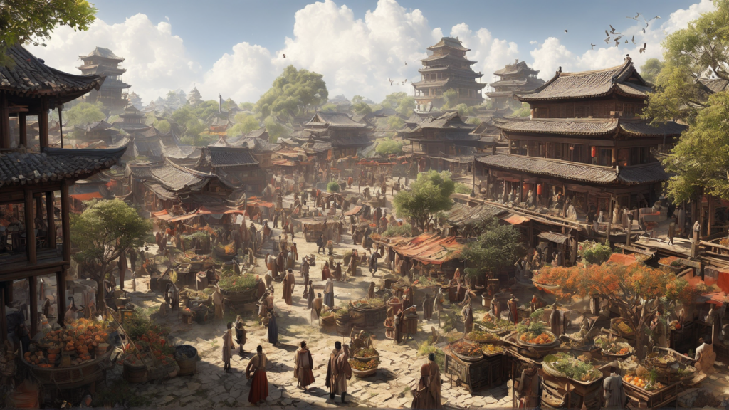 AI-generated historical and cultural scenes depicting ancient markets, traditional gardens, and historical events. AI-generated historical and cultural scenes depicting ancient markets, traditional gardens, and historical events.