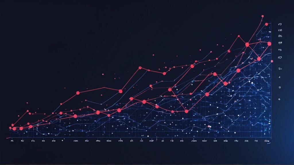 A line graph illustrating projected growth in AI investments and sector performance. A line graph illustrating projected growth in AI investments and sector performance.
