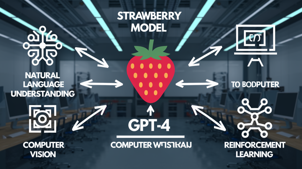 A flowchart or diagram showing how the Strawberry model outperforms GPT-4 in various technical tasks. A flowchart or diagram showing how the Strawberry model outperforms GPT-4 in various technical tasks.